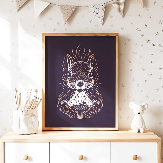 ekorre | Utskrift av muskelmur för skogsdjur Poster (Woodland Squirrel Nursery Wall Art Poster Print by TinkPrints.)