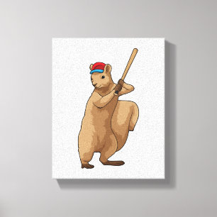 ekorre vid Baseball med Baseball fladdermus Canvastryck