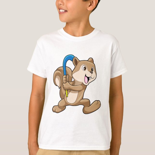 ekorre vid Fält hockey med Stick T Shirt (Framsida)