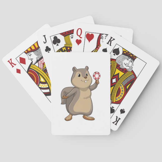 ekorre vid Poker med Poker chip Casinokort (Baksidan)
