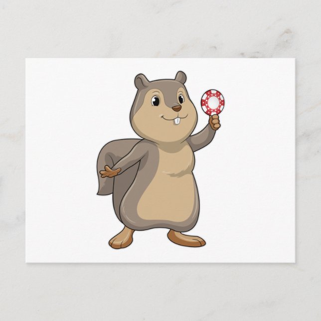 Ekorre vid poker med poker marker vykort (Framsida)