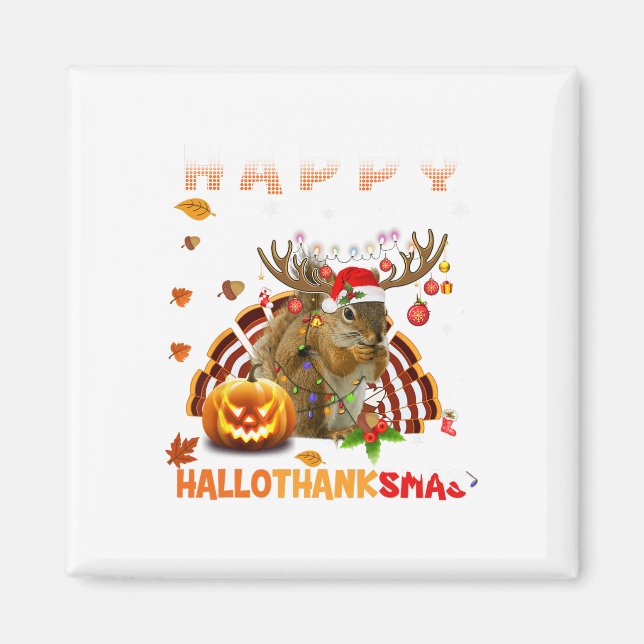 ekorrel Halloween och God jul Lycklig Hallo Magnet (Framsidan)