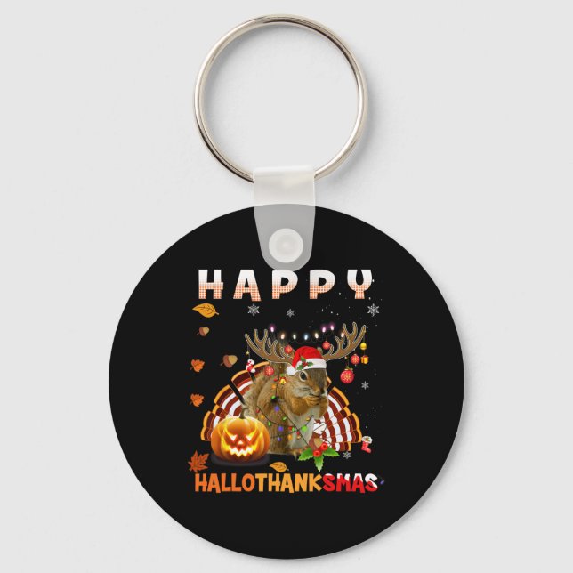 ekorrel Halloween och God jul Lycklig Hallo Nyckelring (Framsida)
