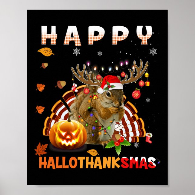 ekorrel Halloween och God jul Lycklig Hallo Poster (Framsidan)