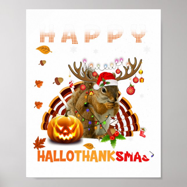ekorrel Halloween och God jul Lycklig Hallo Poster (Framsidan)