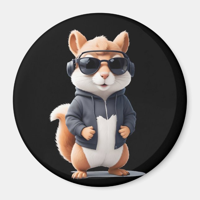 ekorrel Wearing Hoodie Funny Coola Animal Vector Magnet (Framsidan)