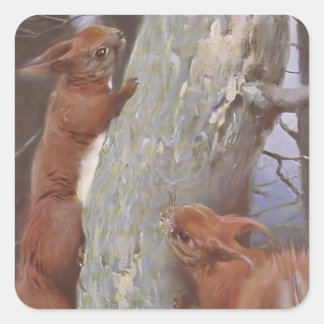 EKORREN (Sciurus vulgaris) Fyrkantigt Klistermärke