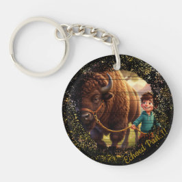 Ekot av det förflutna Whimsical pojke och bison Cu