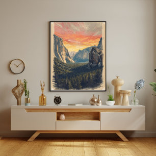 Ekot av sten – Retro Yosemite nationalpark Poster