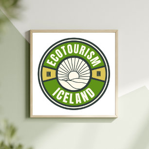 Ekoturism Nordiska Islandet Grönt Slow Travel Logo Poster