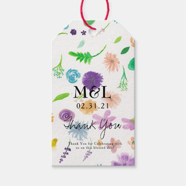 Ekovänlig Bröllopsvattenfärg Enkel Blommig Presentetikett (Framsidan)