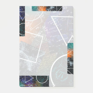 Ekvationer och geometriska anteckningar post-it block