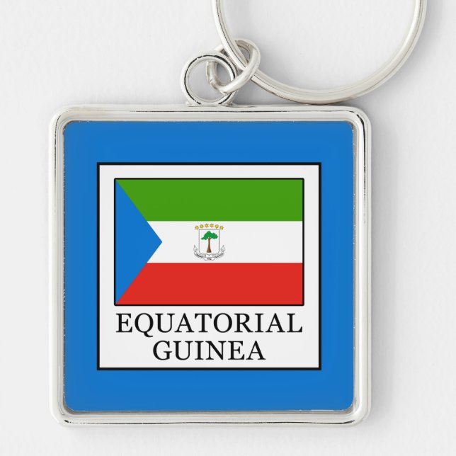 Ekvatorialguinea Fyrkantig Silverfärgad Nyckelring (Framsidan)
