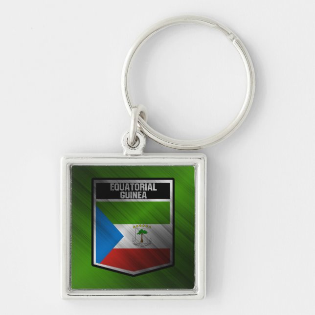 Ekvatorialguinea Fyrkantig Silverfärgad Nyckelring (Framsidan)