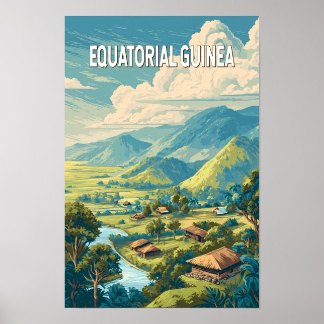 Ekvatorialguinea Illustration Resa Konst Vintage Poster (Framsidan)