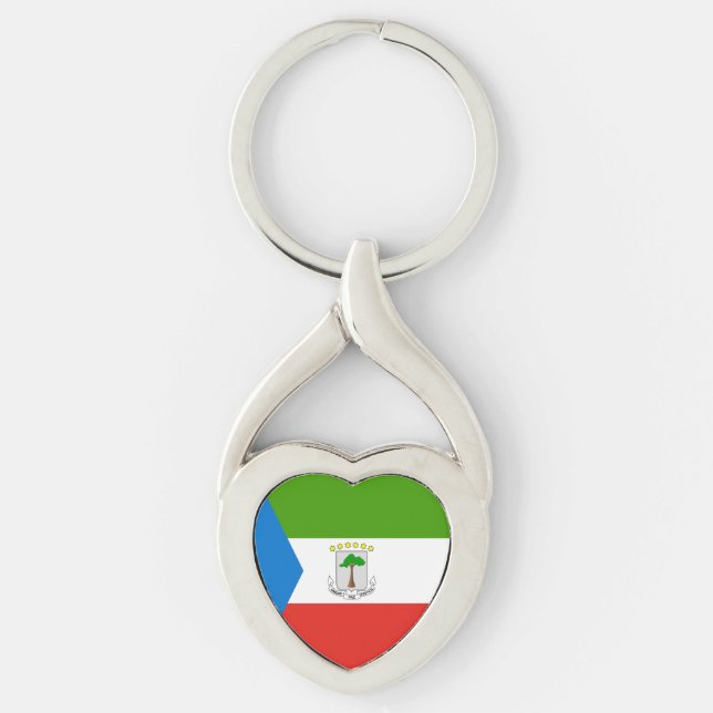 Ekvatorialguineas flagga twisted heart silverfärgad nyckelring (Framsidan)