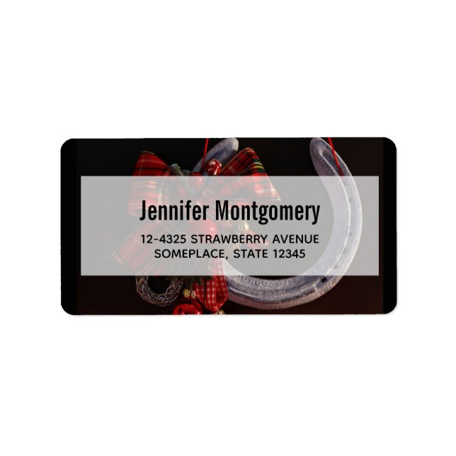 Ekvestrian jul Hanging Horseshoe Photo Adressetikett (Framsidan)