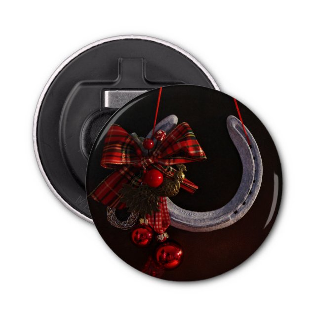Ekvestrian jul Hanging Horseshoe Photo Flasköppnare (Framsidan)