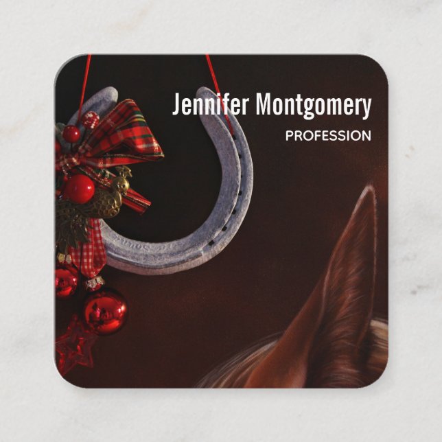 Ekvestrian jul Hanging Horseshoe Photo Fyrkantigt Visitkort (Framsida)