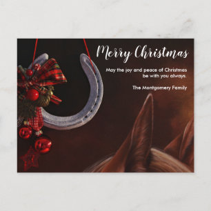 Ekvestrian jul Hanging Horseshoe Photo Helg Vykort