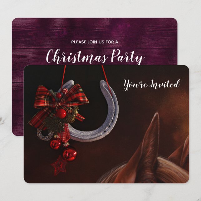 Ekvestrian jul Hanging Horseshoe Photo Inbjudningar (Fram/baksida)