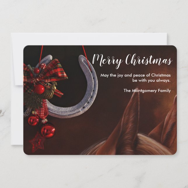 Ekvestrian jul Hanging Horseshoe Photo Julkort (Framsida)