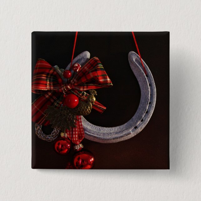 Ekvestrian jul Hanging Horseshoe Photo Knapp (Framsida)