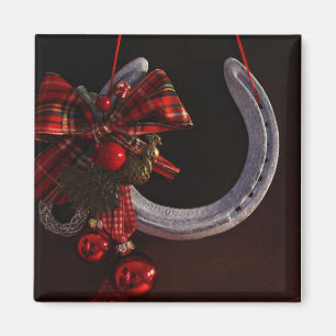 Ekvestrian jul Hanging Horseshoe Photo Magnet