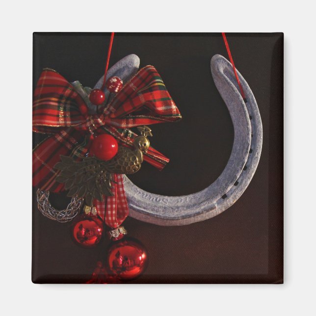 Ekvestrian jul Hanging Horseshoe Photo Magnet (Framsidan)