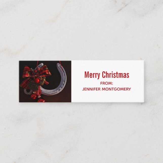 Ekvestrian jul Hanging Horseshoe Photo Mini Visitkort (Framsida)