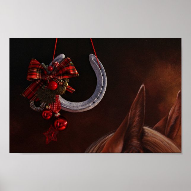 Ekvestrian jul Hanging Horseshoe Photo Poster (Framsidan)