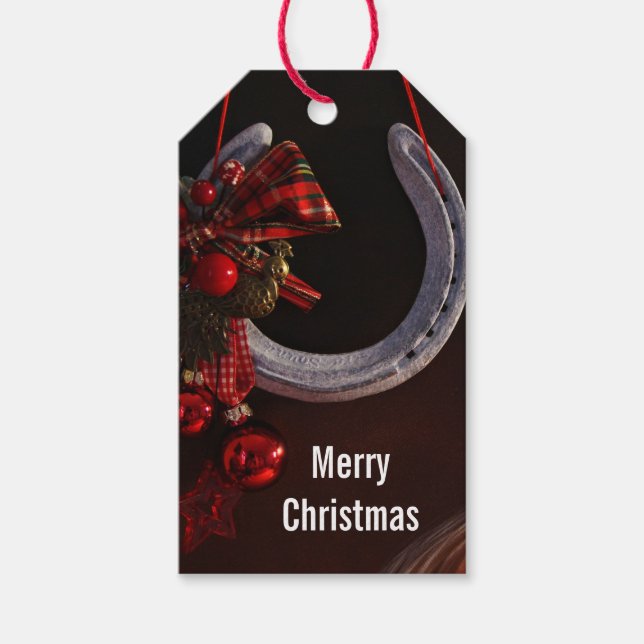 Ekvestrian jul Hanging Horseshoe Photo Presentetikett (Framsidan)