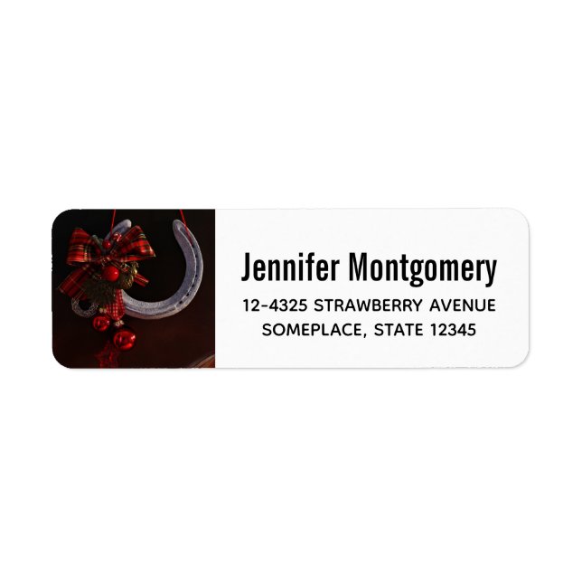 Ekvestrian jul Hanging Horseshoe Photo Returadress Etikett (Framsidan)