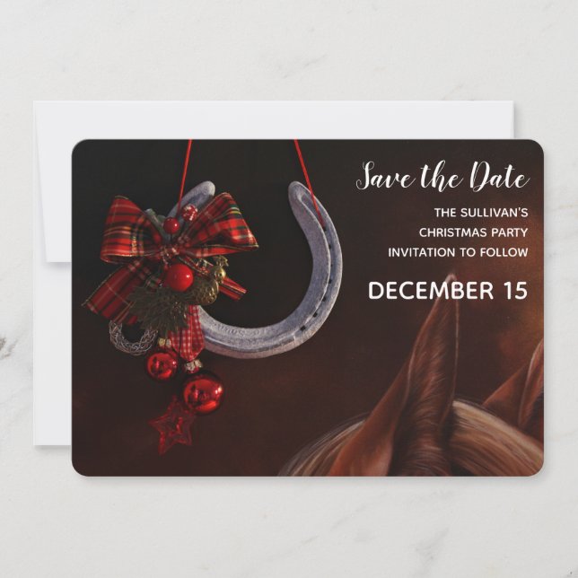 Ekvestrian jul Hanging Horseshoe Photo Spara Datumet (Framsida)