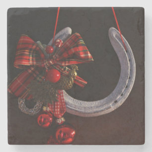 Ekvestrian jul Hanging Horseshoe Photo Stenunderlägg