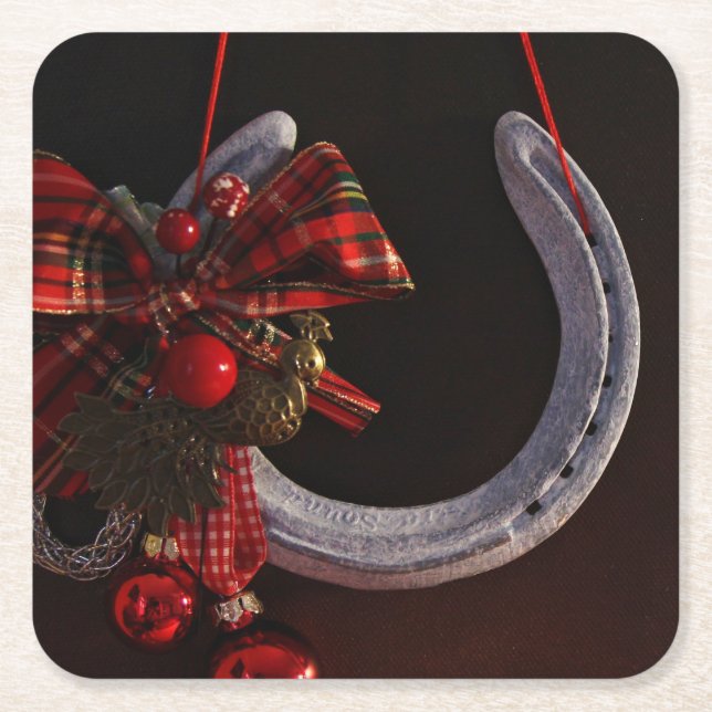 Ekvestrian jul Hanging Horseshoe Photo Underlägg Papper Kvadrat (Framsidan)