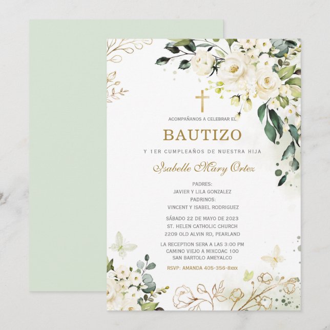 El Bautizo y Primer Añito de nuestra hija Inbjudningar (Fram/baksida)