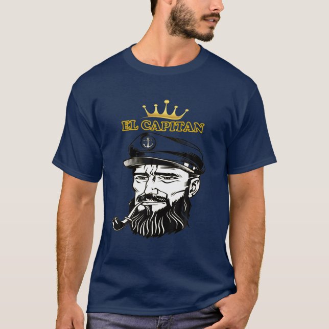 El Capitan Anchor Pontoon Boat Captain Skipper. T Shirt (Framsida)
