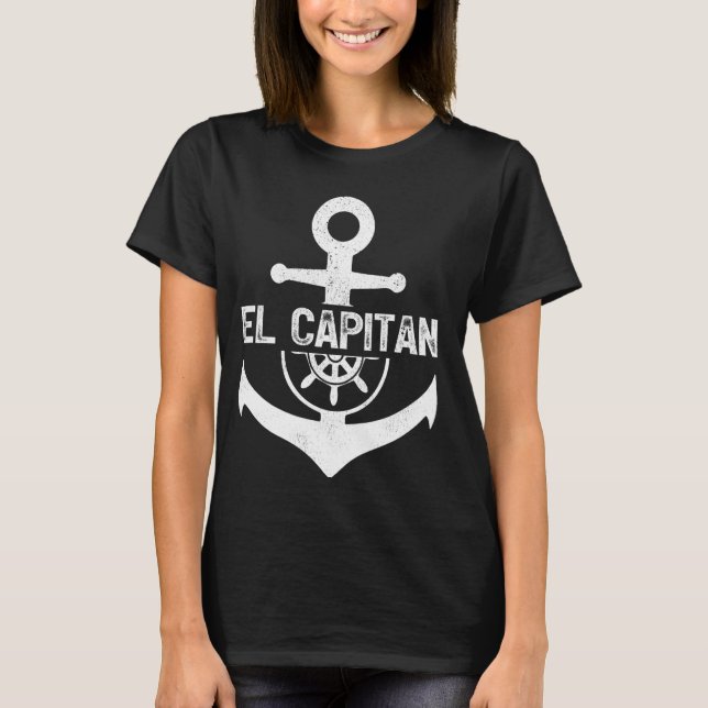 El Capitan Boating Pontoon Boat Anchor kapten T Shirt (Framsida)