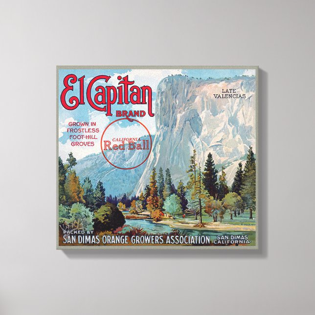 El Capitan Brand San Dimas Orange Fruit Label Canvastryck (Framsida)