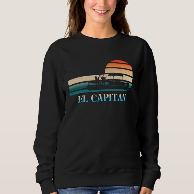 El Captain Pontoon Boat  Boating Lake Retro Sunset T Shirt (Framsida)
