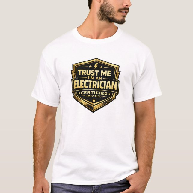 El-certifikat Badge Certifierad Mest Guld Sköld T Shirt (Framsida)