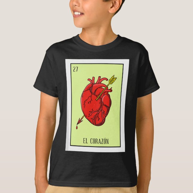 El Corazon Heart Mexican Loteria Card T Shirt (Framsida)