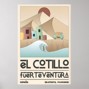 El Cotillo Surfaffisch Resekonst med våg Poster