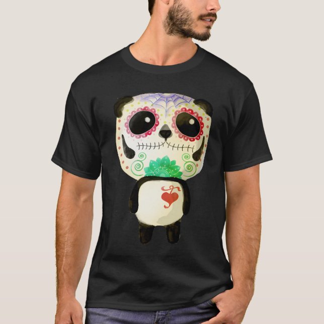 El Dia De Los Muertos Panda T Shirt (Framsida)
