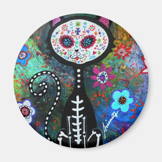 El Gato Cat Dia de los Muertos by Prisarts Magnet (Framsidan)