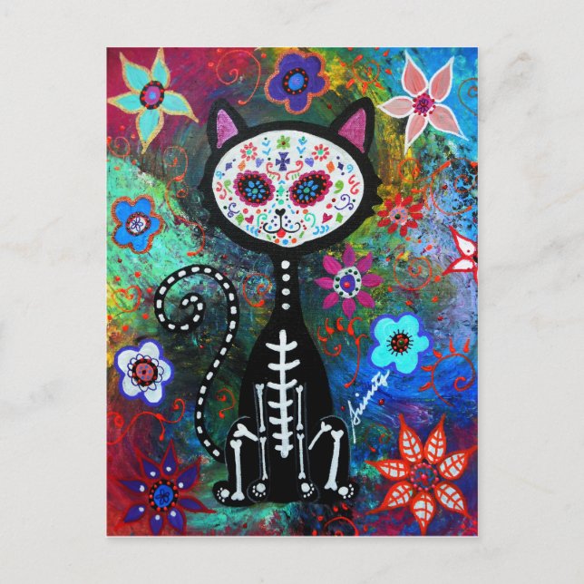 El Gato Cat Dia de los Muertos by Prisarts Vykort (Framsida)