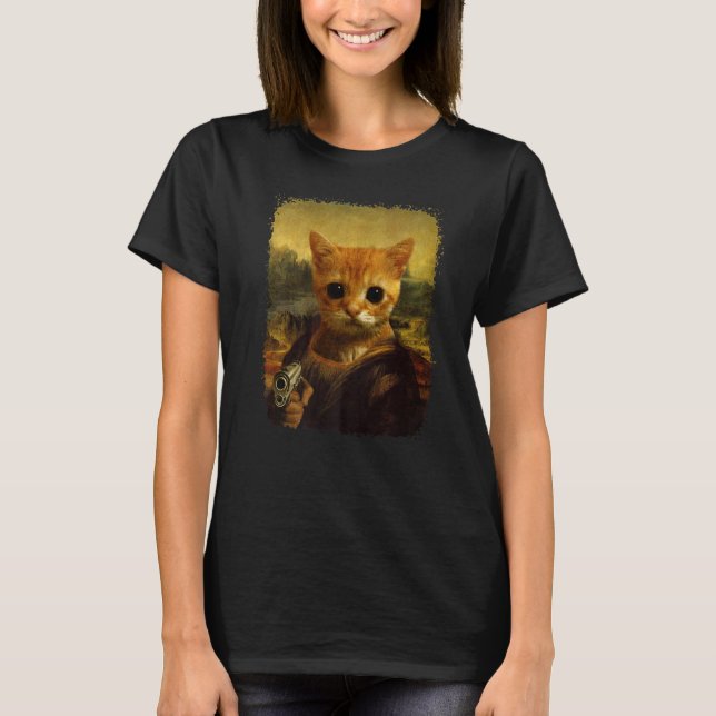 el gato Meme historisk Cute Cat med pistol Pr T Shirt (Framsida)