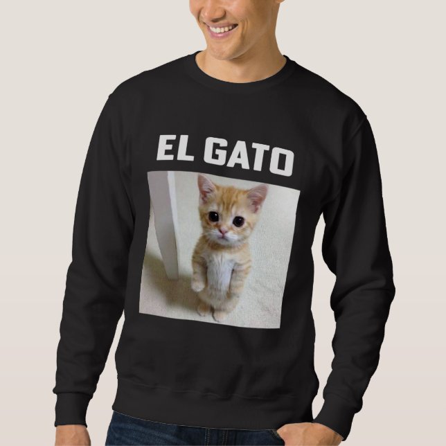 El Gato Meme Katt Lång Ärmad Tröja (Framsida)