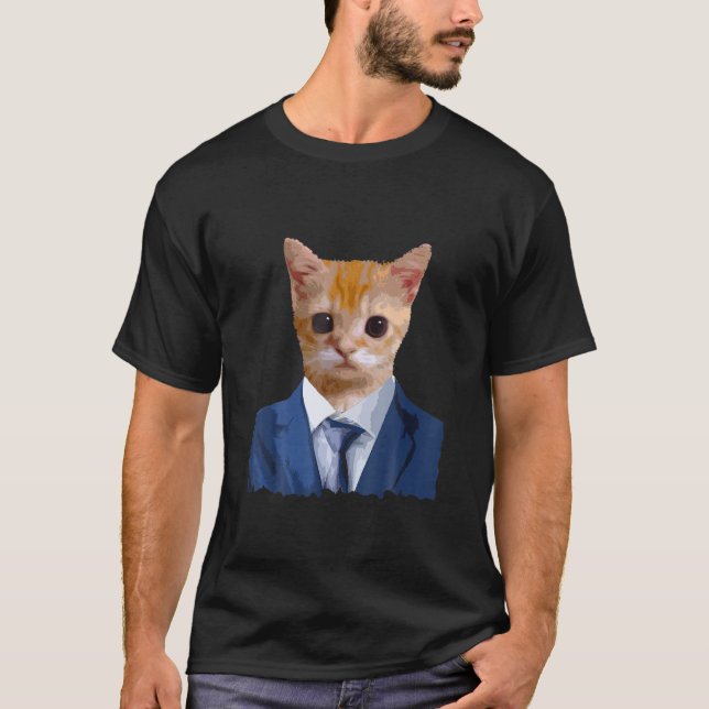 El Gato Meme Wearing A Kostym Cute Ledsen Cat Humo T Shirt (Framsida)